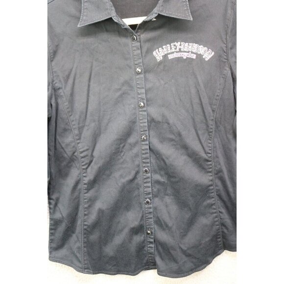 Harley Davidson Long Sleeve Button-Up Shirt-Medium-Rhinestones-Angel Wings - Picture 2 of 13